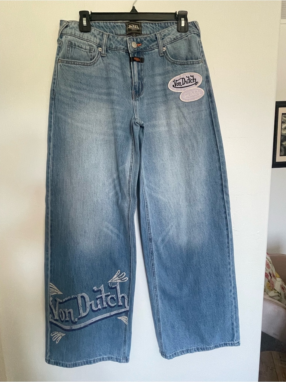 Von Dutch Women's Blue Denim Jeans with Logo Accents 5-Pocket Button Closure